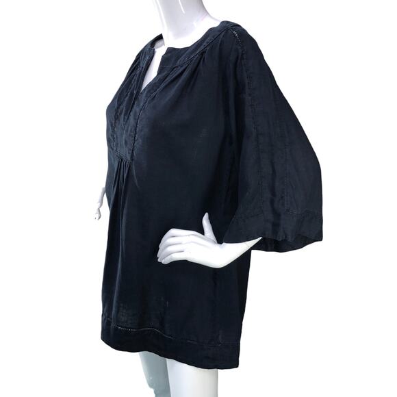 Calypso St Barths Womens Size XS Tunic Blouse Split Neck Flared Sleeve Midnight - Picture 4 of 15